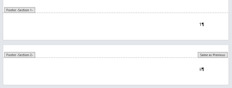 Section break footers in Word